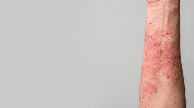 Close up of inner arm affected by severe atopic dermatitis with red scratch marks
