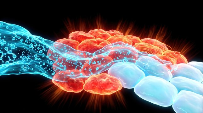 3D scientific rendering of cellular active essence destroying and repairing damaged cells