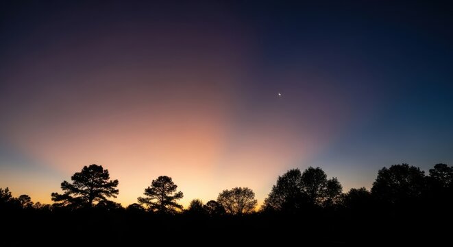 Sunset sky with trees and a single star.