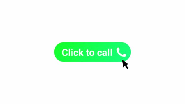 Click to call button sign animation on transparent background, calling sign with mouse click icon animated with alpha channel.