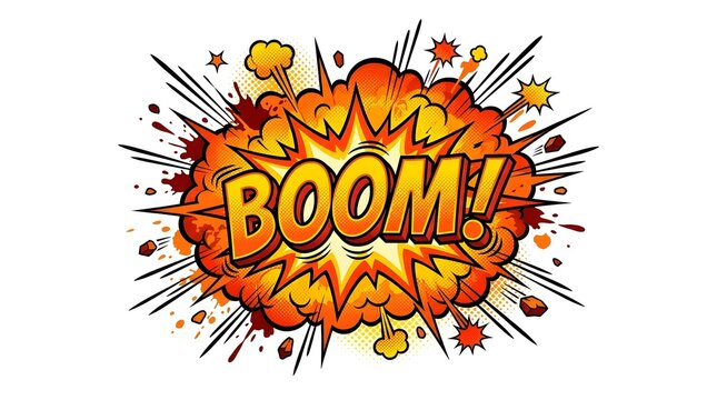Explosive cartoon boom in comic style