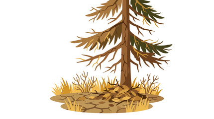 Illustration of a Withered Tree in a Dry Cracked Landscape © bimo