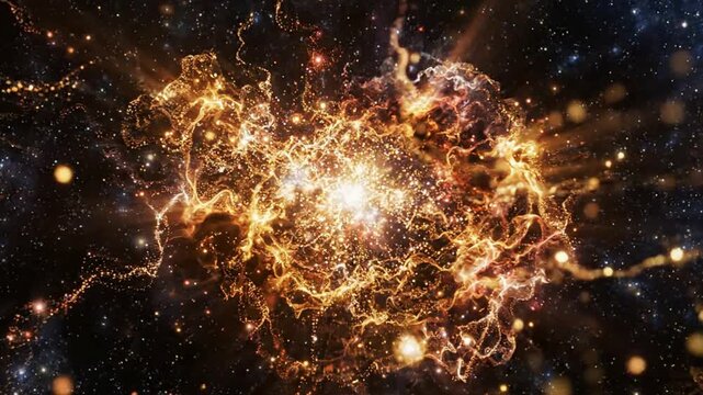 Cosmic Supernova Explosion with Fiery Plasma Energy Trails and Floating Stardust