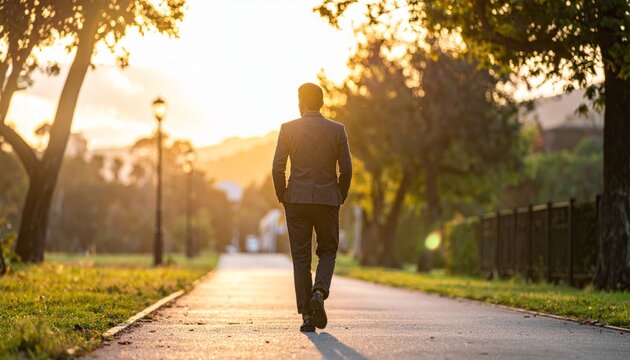 Man walking alone on a park pathway.