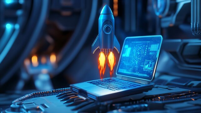 Futuristic. Technology. Rocket. Laptop. Digital.
