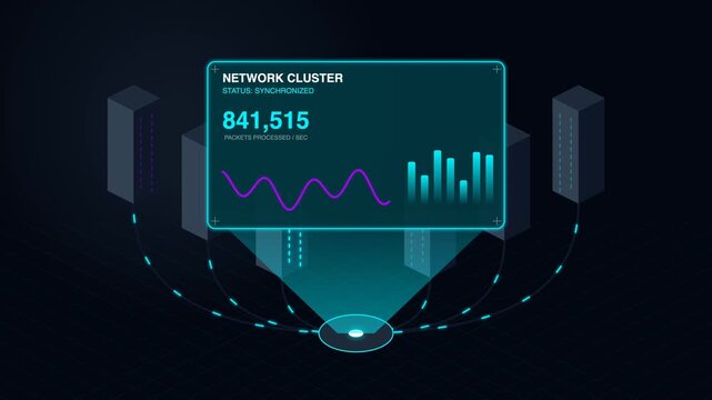 Futuristic network cluster digital data analytics interface
