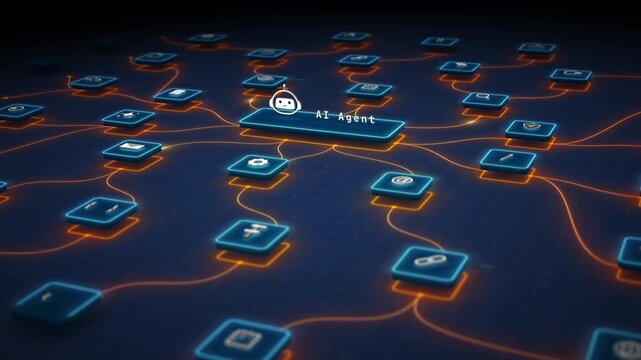 AI Agent Orchestrating Intelligent Workflow Automation Across Connected Business Applications Motion Graphics