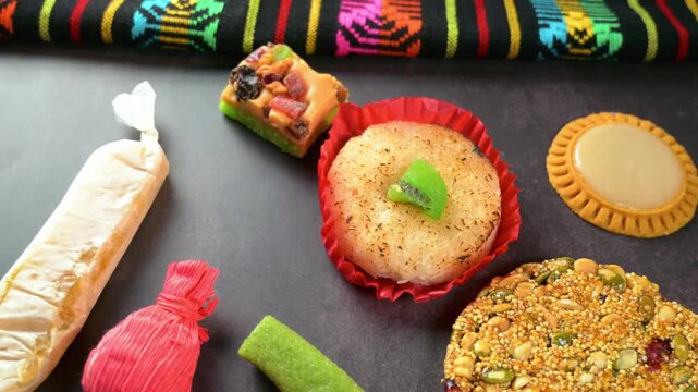 Variety of authentic Mexican traditional desserts including palanqueta, alegria and cocada
