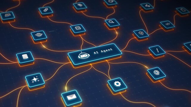 AI Agent Orchestrating Intelligent Workflow Automation Across Connected Business Applications Motion Graphics