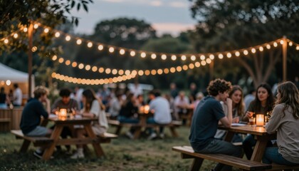 Fototapeta premium Outdoor Evening Social Gathering at a Garden Picnic