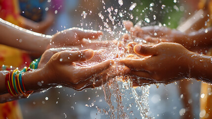 Fototapeta premium Songkran Festival, Thai New Year celebration with joyful water splashing