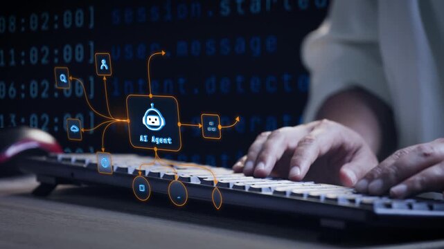 Autonomous AI System with AI Agent Coordinating Intelligent Workflow Automation Across Connected Business Applications Motion Graphics