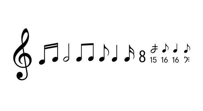 Black Musical Notes and Treble Clef Symbols Silhouette Vector Illustration for Composition
