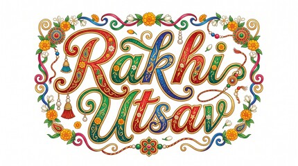 Naklejka premium Happy Raksha Bandhan or Rakhi with traditional Indian festive decor and text design.