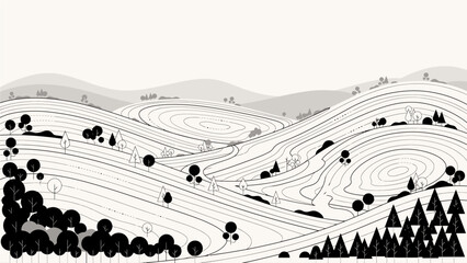 Topographic map illustration with trees on white background landscape geography © Asad