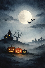 Obraz premium watercolor halloween dark night background
