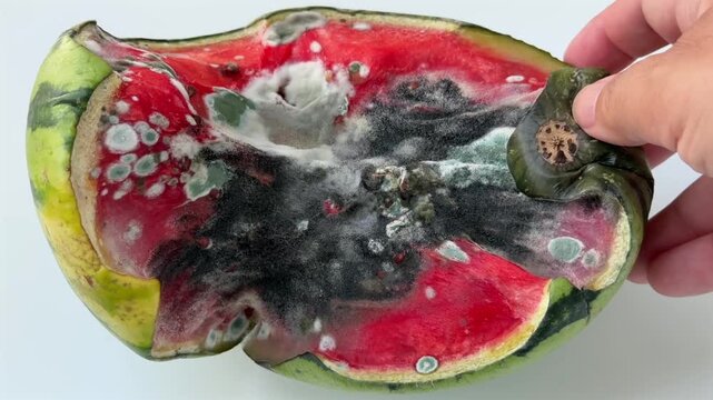 A watermelon that rotted in the fridge close up