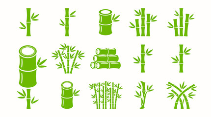 Green Bamboo Tree Icons and Stems Set for Graphic Design © matahari