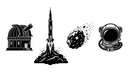 Space Exploration Illustration Set with Rocket Asteroid and Helmet © matahari