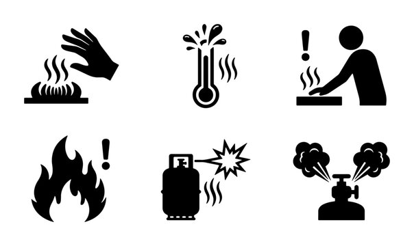Safety Warning Icons: Hot Surface, High Temperature, Flammable Gas, Fire, Steam Hazard
