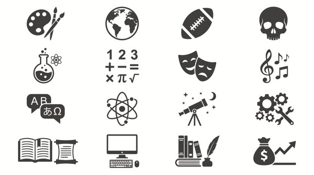 Set of education and school subject icons for study and learning