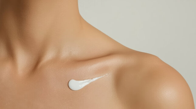 Light lotion on collarbone skin moisturized glow minimal skincare closeup
