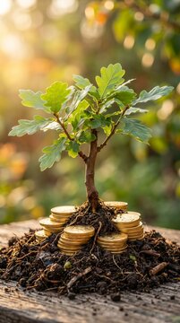 Money tree growing with exposed roots