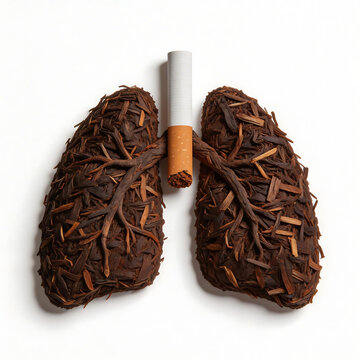 Lungs made of dried leaves with cigarette