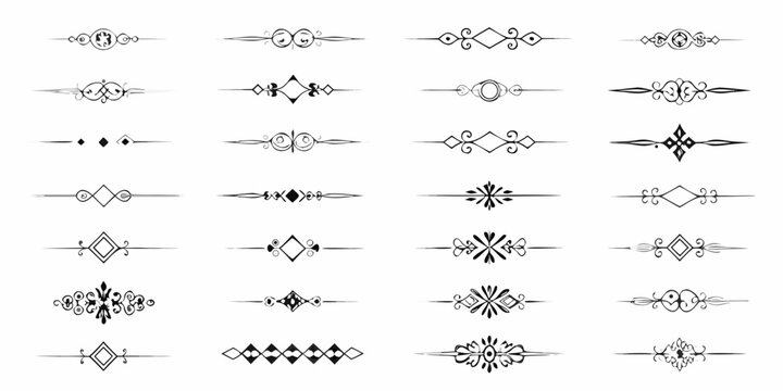 vintage ornamental line dividers and flourishes black and white vector decorative elements illustration graphic design pattern border separator swirls diamonds