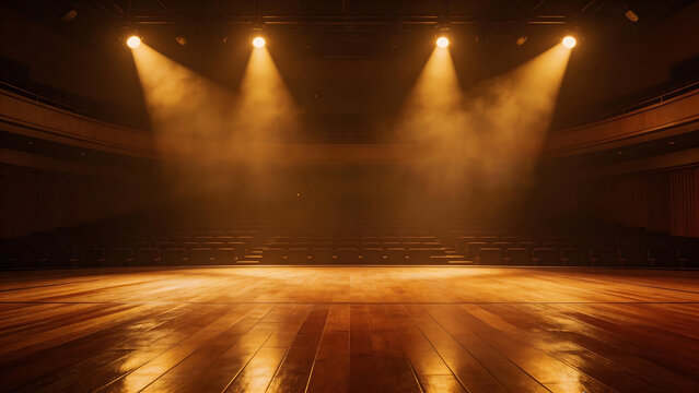 Empty theater stage with spotlights