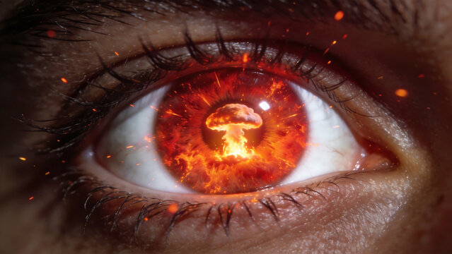 Human eye with explosion reflection