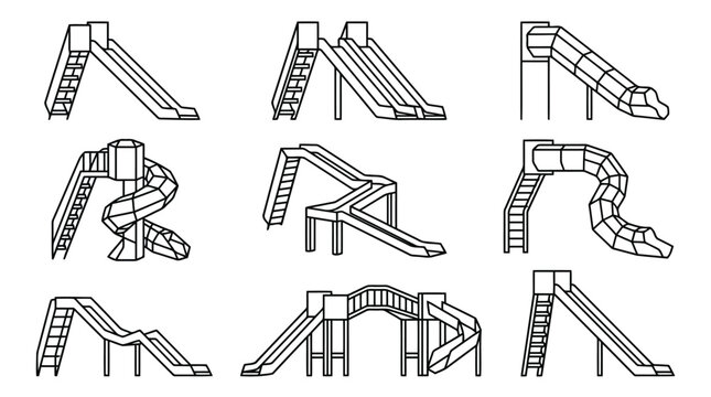 Playground Slide Outline Collection Kids Play Structure Art