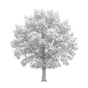 Minimalist grey tree vector illustration, isolated deciduous tree with dense foliage, architectural scale tree symbol for landscape design plans