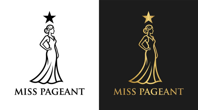 Elegant beauty pageant logo design template with woman and star