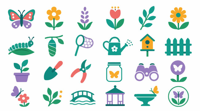 Colorful Garden and Nature Icons Collection.