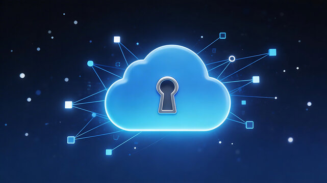 Cloud icon with keyhole and network connections