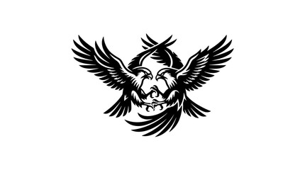 Naklejka premium Black and white eagle skull illustration.