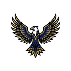 Fototapeta premium Majestic eagle with spread wings in navy and gold.