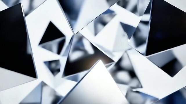 Abstract silver pyramids floating in bright space creating clean geometric background, reflecting edges soft shadows enhance minimalist design concept for clean futuristic background vibe