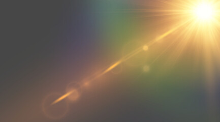 Vibrant warm sunlight beam with colorful rainbow reflection on dark backdrop for poster design © LILIIA SMIRNOVA