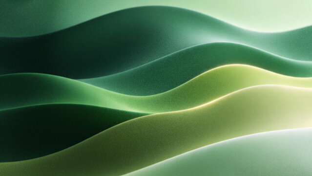 Abstract grainy holographic background with fluid waves in luxury olive green jade reef green and creamy mint colors for premium design backdrops.