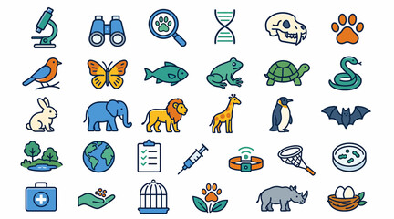 Colorful flat icons of science nature and animals. © Dian
