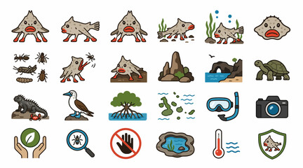 Obraz premium Colorful flat icons of nature wildlife and environment symbols.