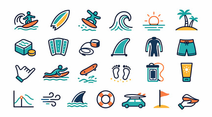 Colorful Summer Beach and Water Sports Icons Set. © Dian