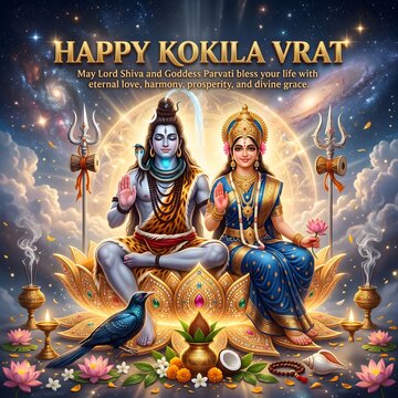 Divine hindu deities shiva and parvati seated together for kokila vrat festival celebration