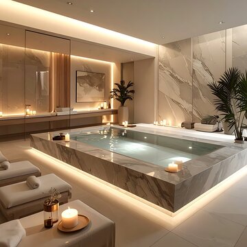Luxurious spa interior with candlelight ambiance.
