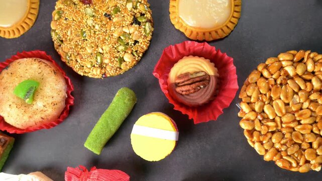 Typical Mexican candies including amaranth alegria, cocada and marzipan