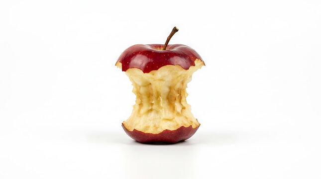 Red apple core with stem on white background fruit 2