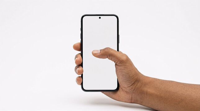 Close Up of Hand Touching Blank Smartphone Screen Mockup for Mobile App Interface Design