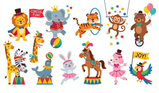 Cute Circus Animal Vector Pack for Kids and Party Design